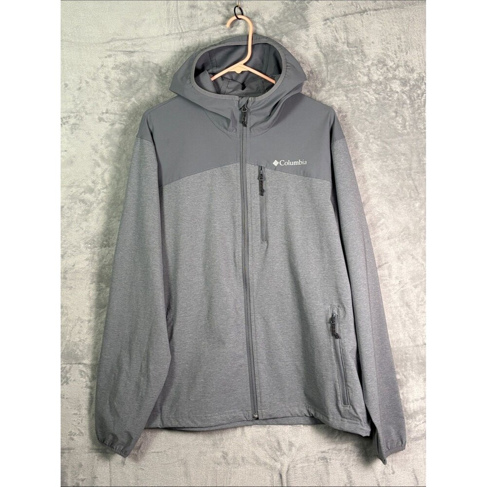 Columbia Men's Two-Tone Gray Hooded Softshell Full Zip Jacket Size Large